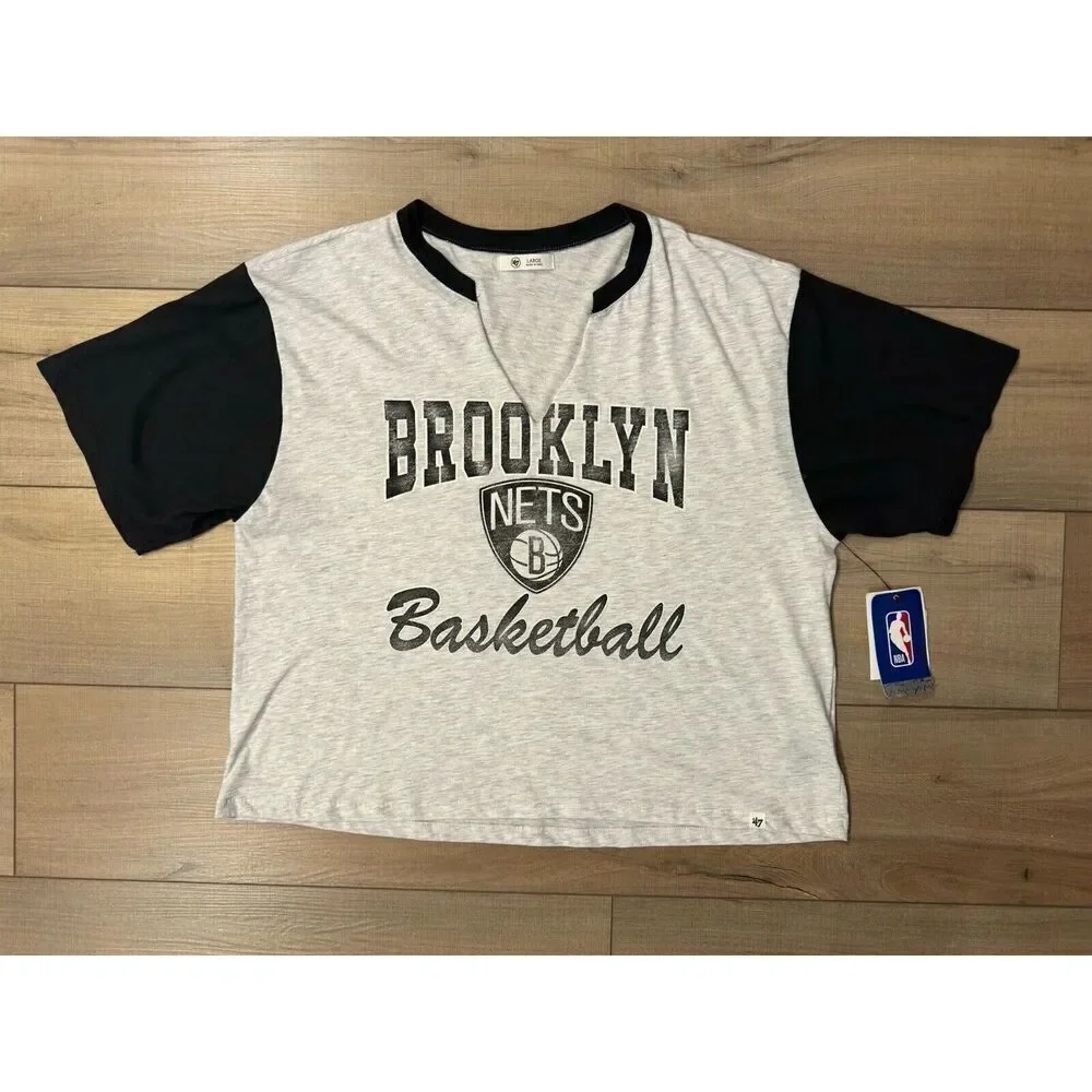 NWT NBA Brooklyn Nets Basketball Shirt Women's Large Crop Top Tee Streetwear‎